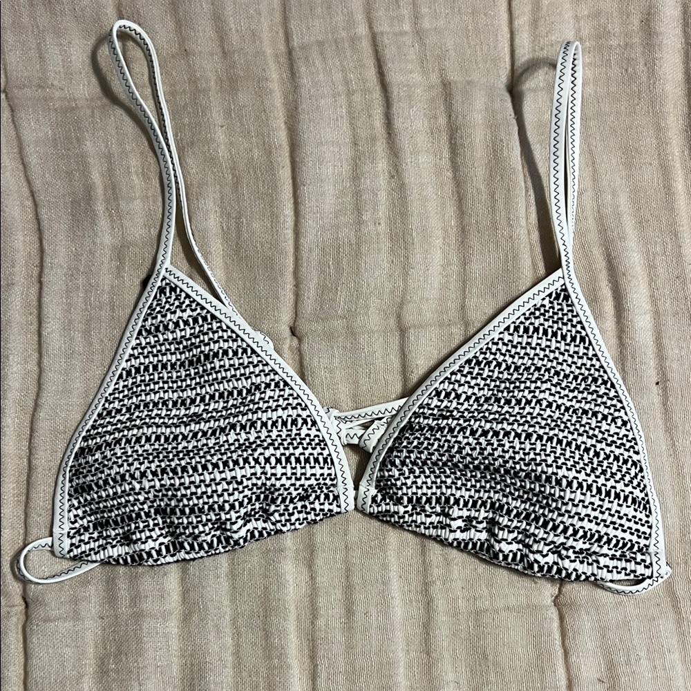Elegant Black and White Crochet Bikini Top